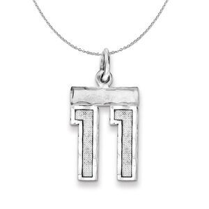 Silver, Varsity Collection, Small D/C Number 11 Necklace - 24 In